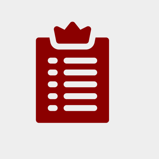 A red icon of a paper with a crown on top.