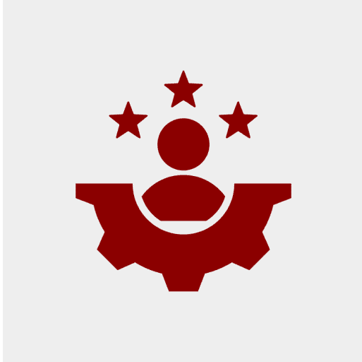 A red icon of a person and three stars.