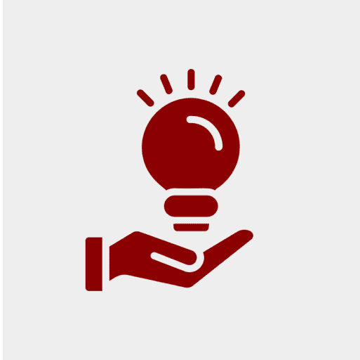 A red icon of a hand holding an object.